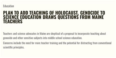Plan to add teaching of Holocaust, genocide to science education draws questions from Maine teachers